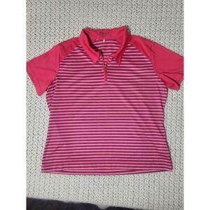 Nike Golf Fit Dry Womens XL Pink Striped Quarter Zip Short Sleeve Polo Shirt